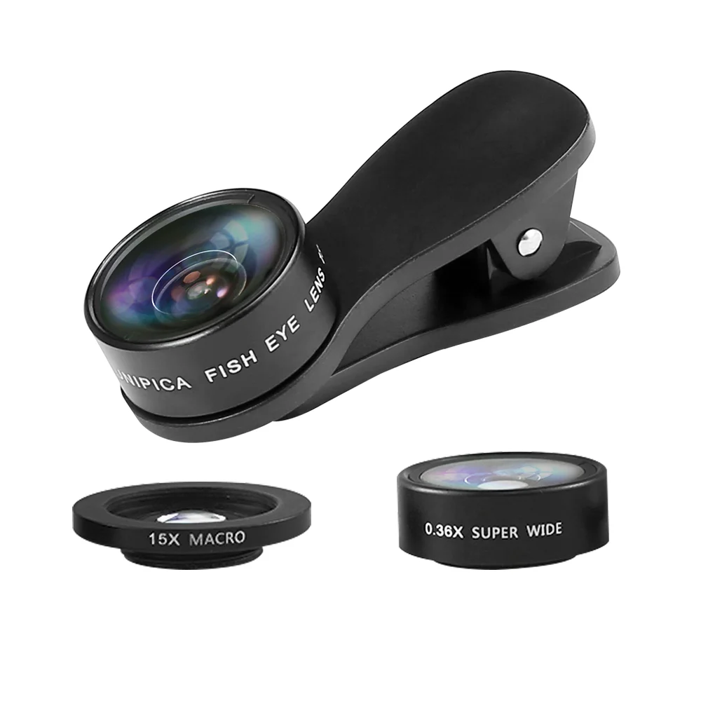 3 in 1 Clip On Camera Lens Kit Fisheye + Wide Angle + Macro for Cell Phone USA Camera Lens Detachable for Mobile Phone