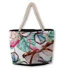 New design custom printed fashion pattern canvas cotton rope handle beach tote bag