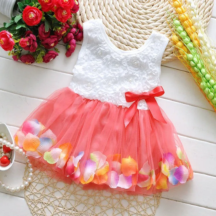 女の子ピンクローズ花びら裾ドレス女の子花服6異なる色かわいい子供服プリンセスチュチュドレスvestidosティス仕入れ・メーカー・工場