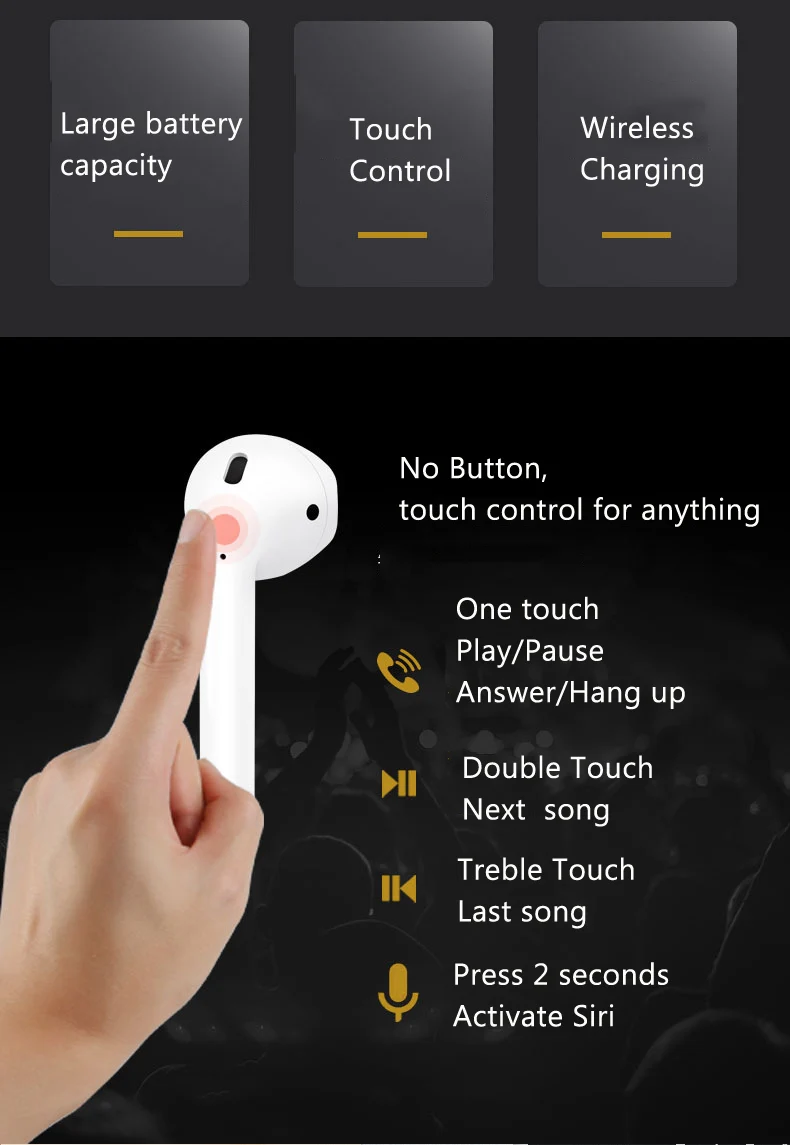 hot selling touch control waterproof wireless earphone i10 with wireless charging and charging box auto connect - ANKUX.COM
