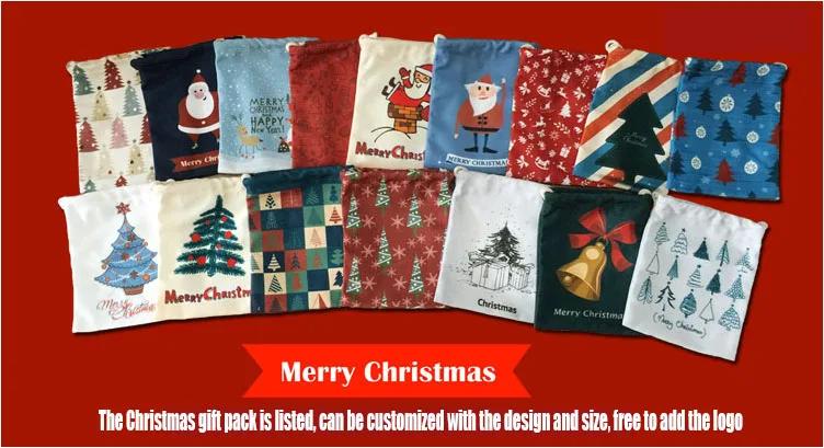 100%cotton christmas santa presents drawstring gift bag, cotton