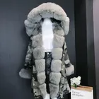 2017 Camouflage Real Fox Fur Parka Coat Grey Women Hooded Fur Parka