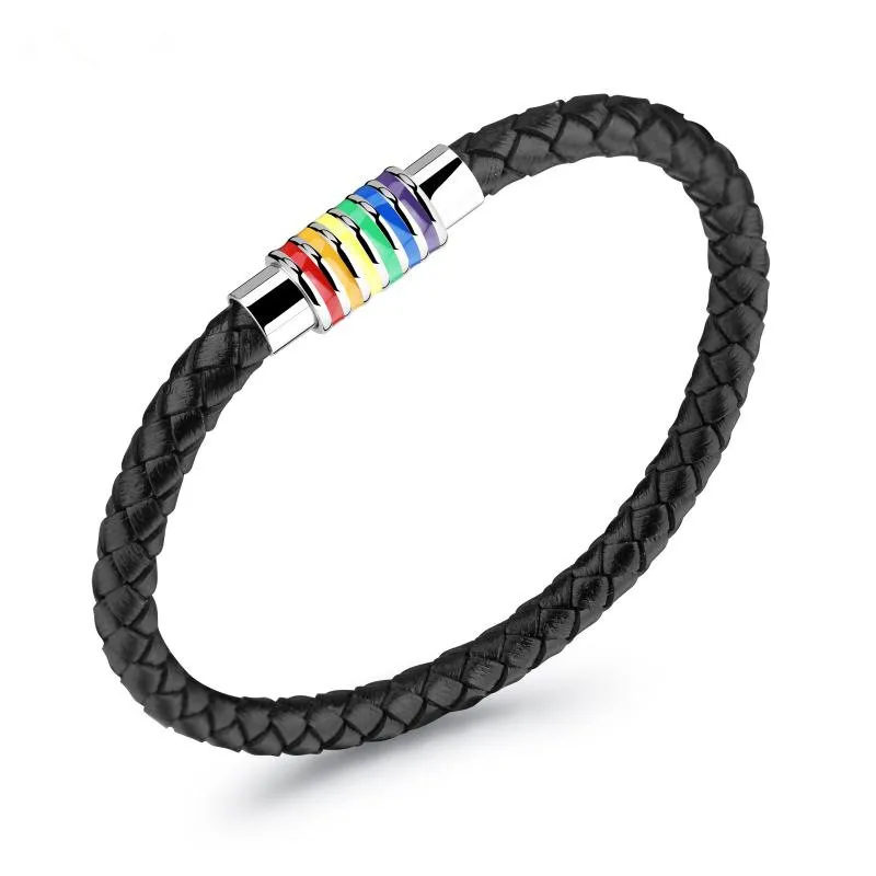 Cowhide Men Blangles Six Color Rainbow Clasps Black Woven Leather Unisex Accessories
Cowhide Men Blangles Six Color Rainbow Clasps Black Woven Leather Unisex Accessories