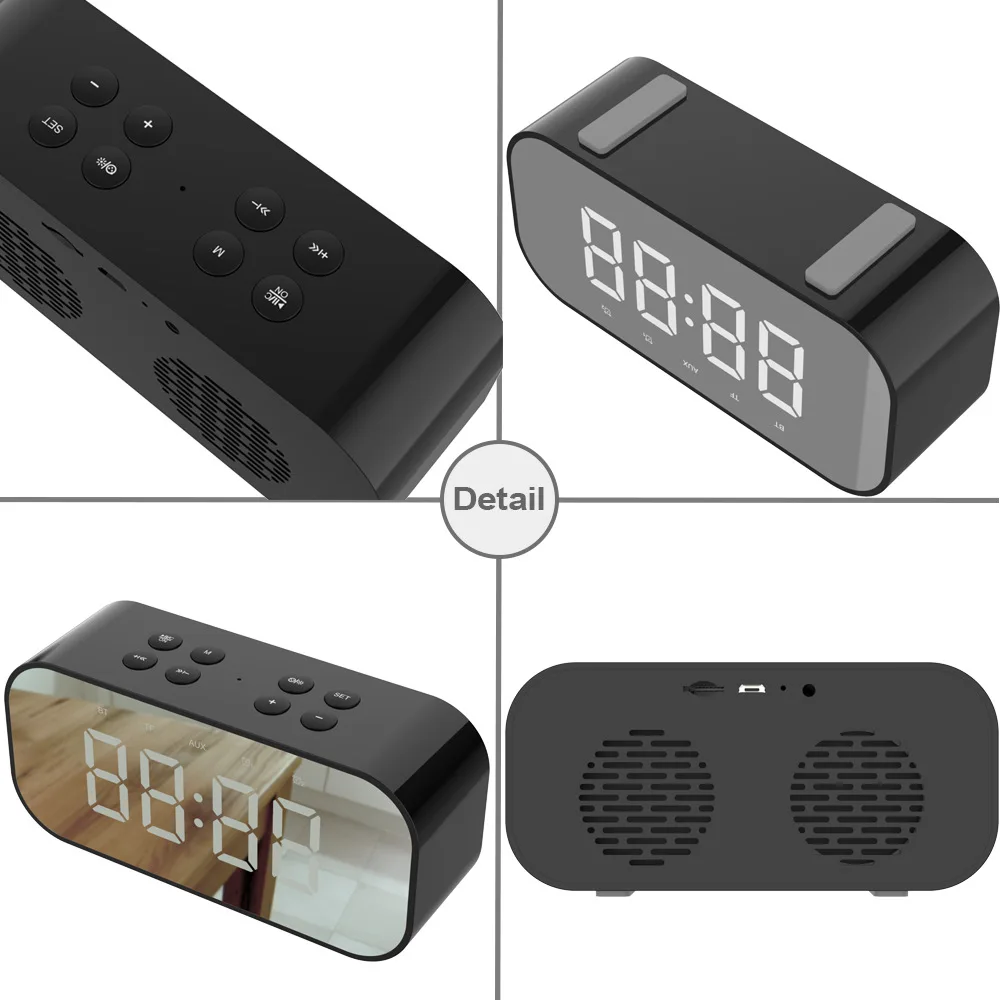 Portable Mirror LED display time wireless Handsfree call vibrant usb alarm clock speakers - ANKUX.COM