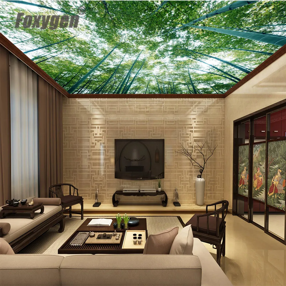 Oil painting false suspension ceiling decor bamboo design Max width 1.5-5M printed PVC stretch film