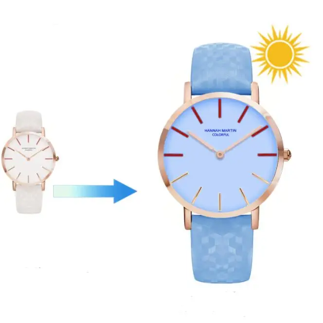 Temperature Color Change Watches for lady Students PU Leather Strap Watch Change color in sunshine Quartz Watch HMBS36
Temperature Color Change Watches for lady Students PU Leather Strap Watch Change color in sunshine Quartz Watch HMBS36