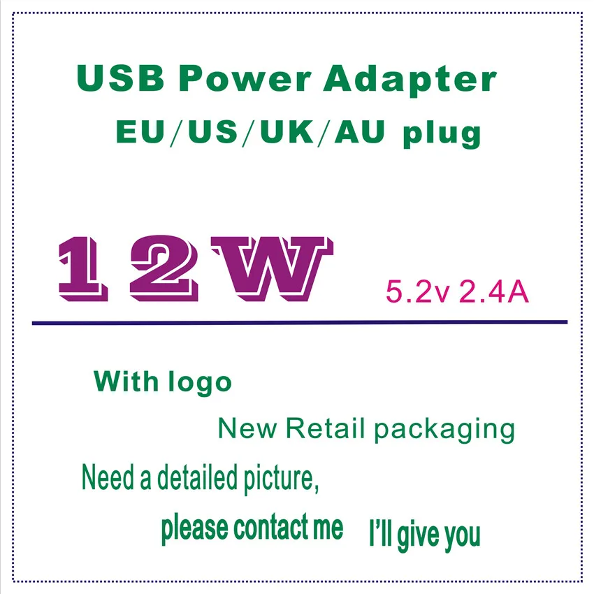 

original oem UK plug 12W USB Power Adapter AC home Wall Charger 5.2v 2.4A Retail box with original logo DHL free shipping, White