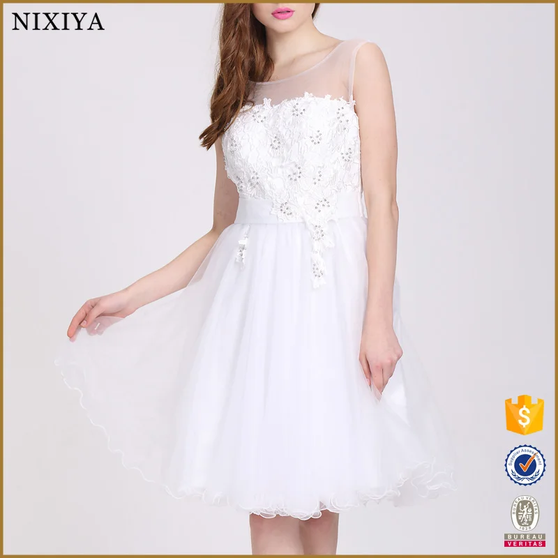 Alibaba Express Latest Short Net Dress Designs Fashion White Party
