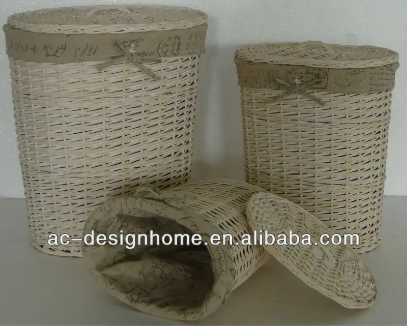 s/3 oval willow hamper w/lid & liner
