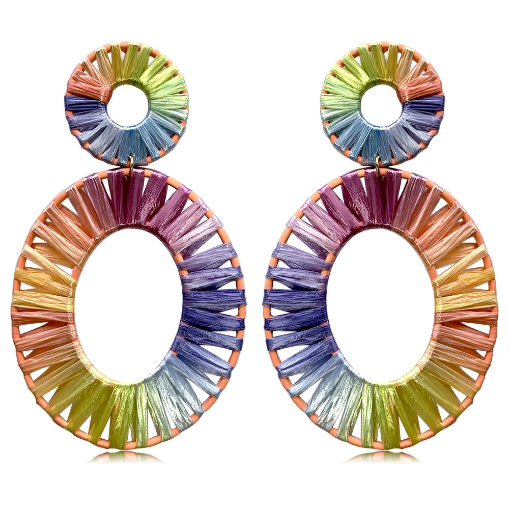 Bohemian Lucky Handmade Knitted Double Circle Earrings Large Multicolor Raffia Earrings
Bohemian Lucky Handmade Knitted Double Circle Earrings Large Multicolor Raffia Earrings