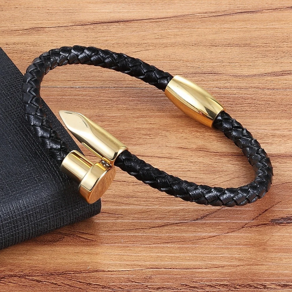 Best Seller High Quality Mens Stainless Steel Leather Bracelet Custom Magnetic Buckle Nail Bracelet Charm Friendship Bracelets, Gold/silver/black
Best Seller High Quality Mens Stainless Steel Leather Bracelet Custom Magnetic Buckle Nail Bracelet Charm Friendship Bracelets, Gold/silver/black
