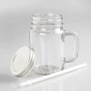 cheap custom glass mason jar mug with lid handle straw juice tea coffee beer storage mason jar