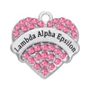 Metal Crystal Heart Words Lambda Alpha Epsilon Pendant Charm School Society Fraternity Jewelry Accessory DIY