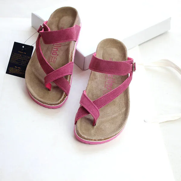 2015 Summer Style Casual Women Sandals Brand Vellno Birkenstock Cork Sandals Women Genuine Leather Shoes Clip Toe Flip Flops