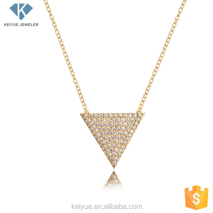 Keiyue fine jewelry necklaces fashion gold plated cz pave triangle import designer minimalist necklace for women