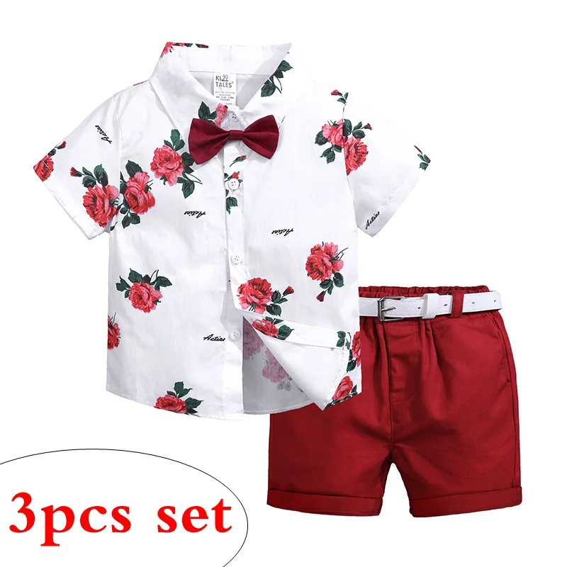 2019 Summer Boys Clothing Sets Children Clothing Set Kids Boy Clothes Flower Tie Shirts + Shorts + belts 3PCS
2019 Summer Boys Clothing Sets Children Clothing Set Kids Boy Clothes Flower Tie Shirts + Shorts + belts 3PCS