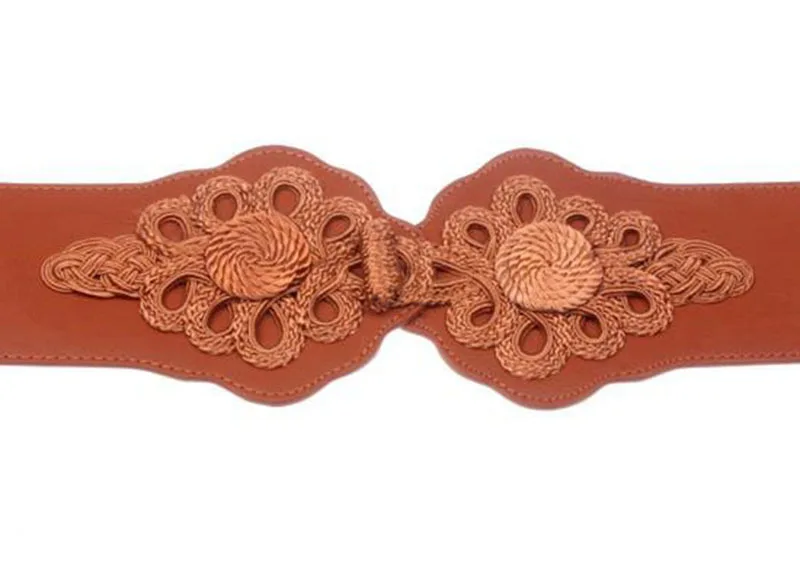 Top sale ! 2015 Fashion Chinese Knot Tide Beautiful Wide Cummerbunds Belt For Women Style Knitting Brown Color Brown Black Hot