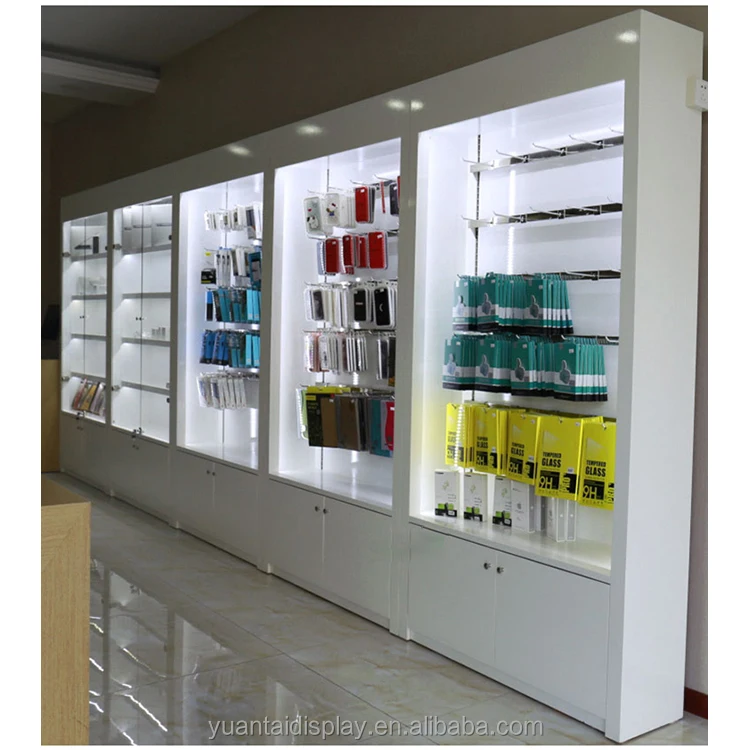 Customized Mobile Phone Wall Slat Display Wood Shelves