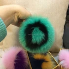 Large real fox fur pom pom key chain charm with letters in 2016 hot fashion with letter A B C