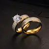 Hottest New Design Stainless Steel Couple Dull Polish Ring With Crystal