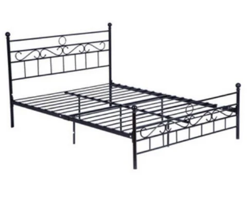 Double metal platform bed frame with strong metal slats