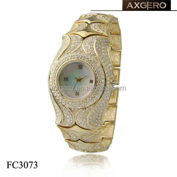 Womens diamonds luxury stylish 24k gold watches quartz watch