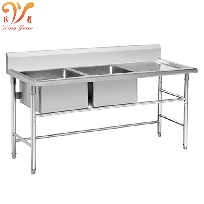 Discount price wholesale stainless steel commercial  kitchen sink 2 bowls with drainboard backsplash