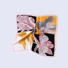 Unique design custom logo satin square floral bandana kerchief wholesale silk scarf