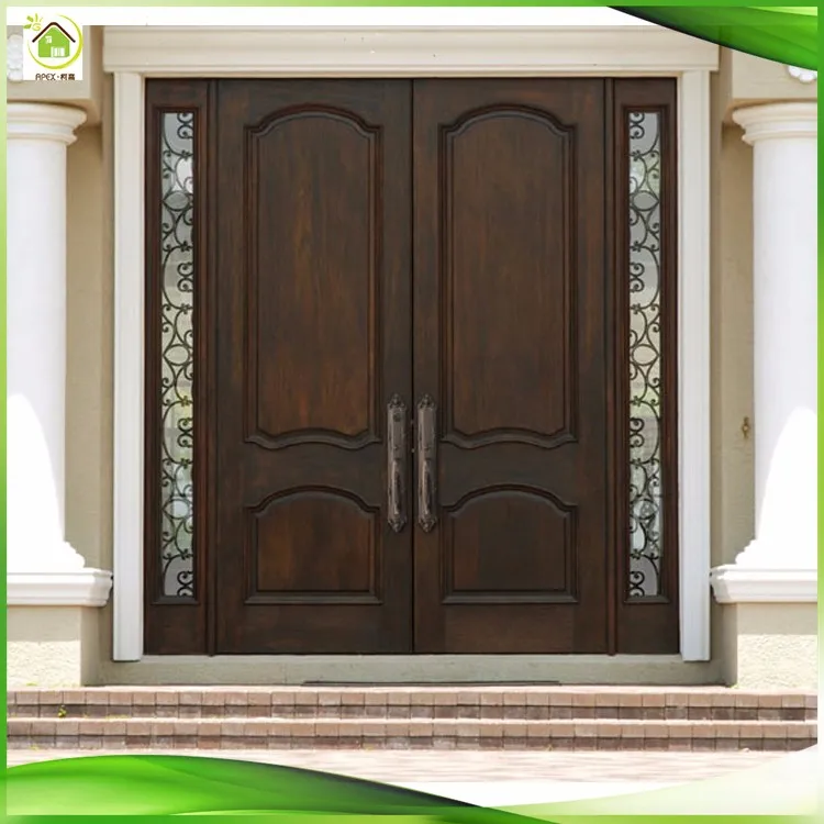 Glass Insert Solid Mahogany Wood Front Entry Doors With Sidelights