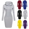 Hooded Hoodie Dress For Women Autumn Winter Fleece Solid Hoodies With Pockets Women's Sweatshirt Dresses Casual Vestidos