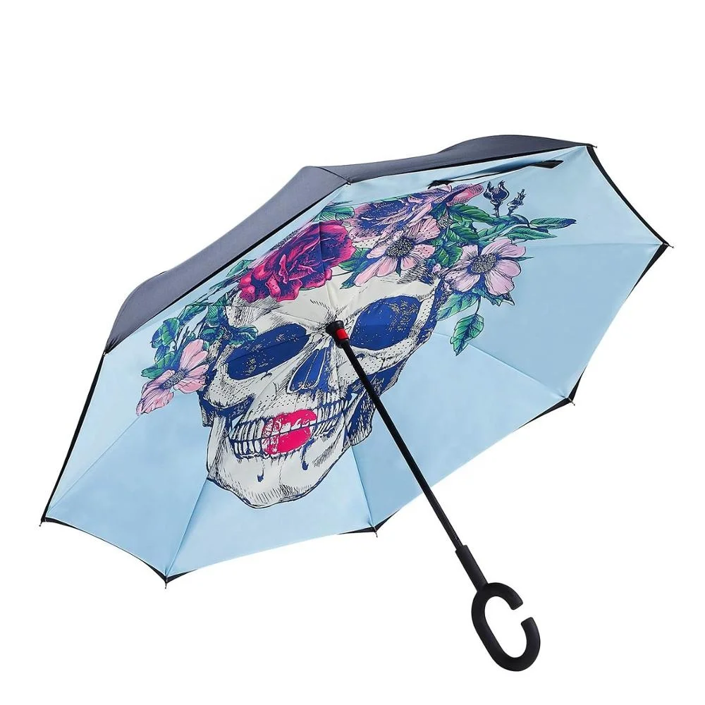manual open inverted C shape handle car umbrella wtih skulls pattern, Customized color
manual open inverted C shape handle car umbrella wtih skulls pattern, Customized color