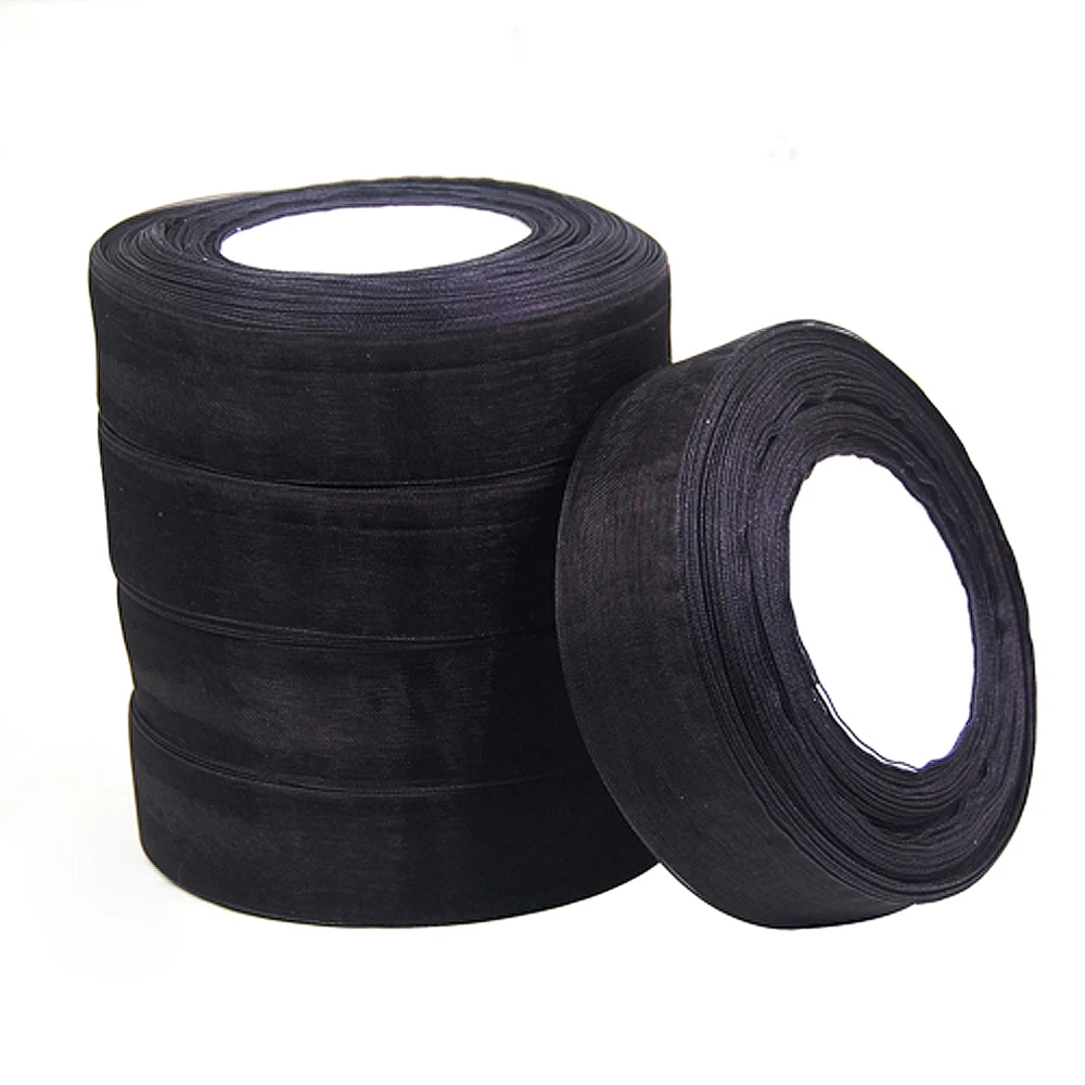 New Hotsale Best Price In Aliexpress promotion 25mm Woven Edge Organza Ribbon 6 Colors Wedding Supplies - Black