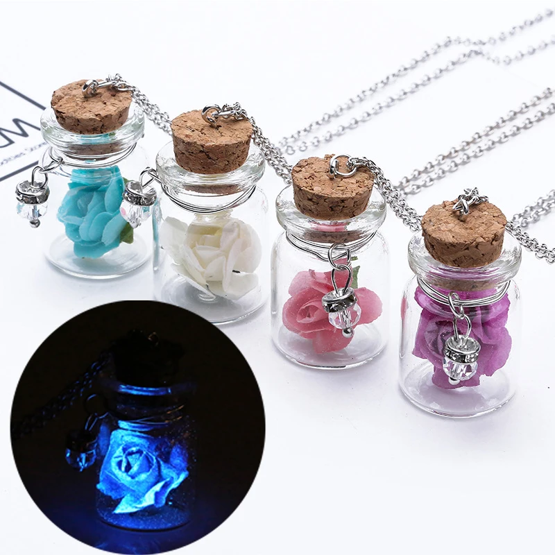 Wholesale Christmas Gift 925 Sterling Silver Jewelry Glow In Dark Glass Bottle Real Rose Necklace Women, Blue;purple;white;pink
Wholesale Christmas Gift 925 Sterling Silver Jewelry Glow In Dark Glass Bottle Real Rose Necklace Women, Blue;purple;white;pink