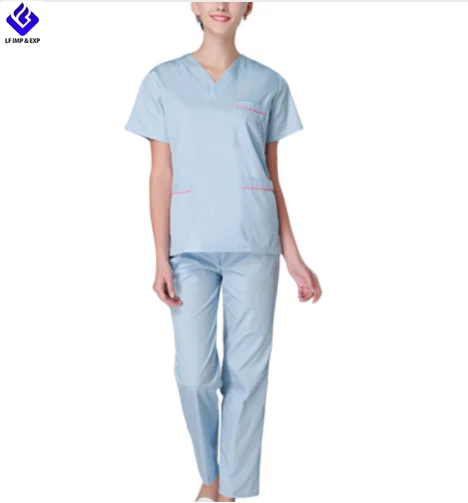 Azul cielo uniforme de enfermera conjuntos transpirable quirúrgica del Hospital ropa