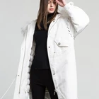 New high quality white women winter down jacket with raccoon fur hood