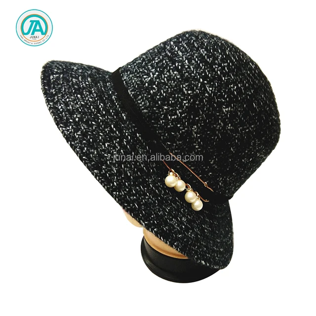 fashion pearl decoration winter knitted hats women bowler cloche