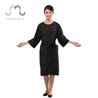Waterproof Flower Print Long Sleeves Black Kimono Robe Salon Cutting Gowns For Clients