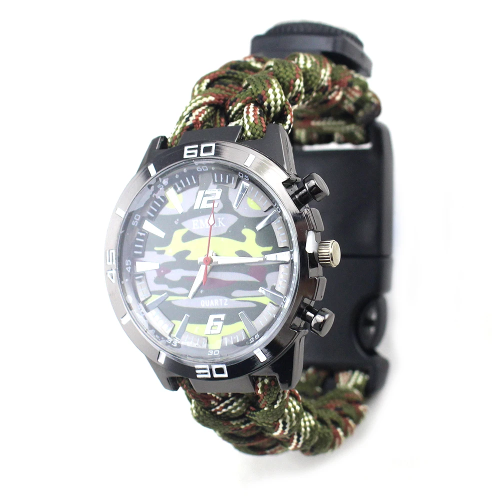 

Men Women Outdoor Rescue Emergency Survival Bracelet Compass Paracord watch, Army green camouflage
