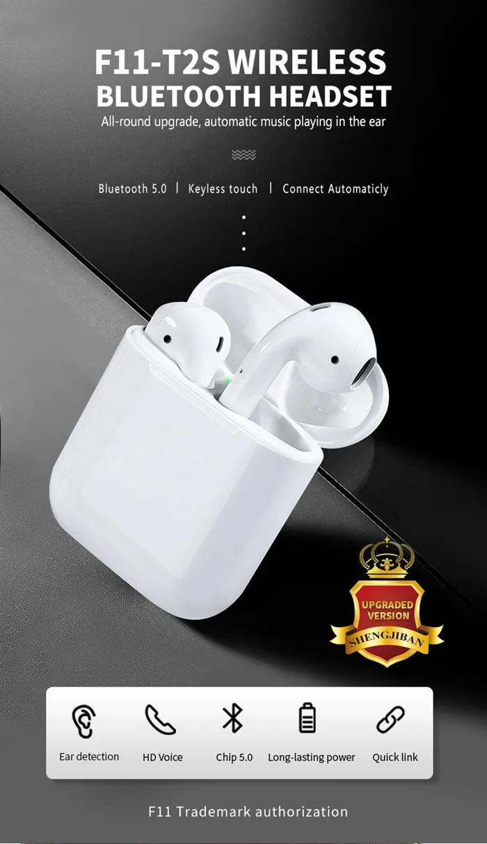 F11-T2S touch control auto connection truly wireless twins ear pods with charger case - ANKUX.COM