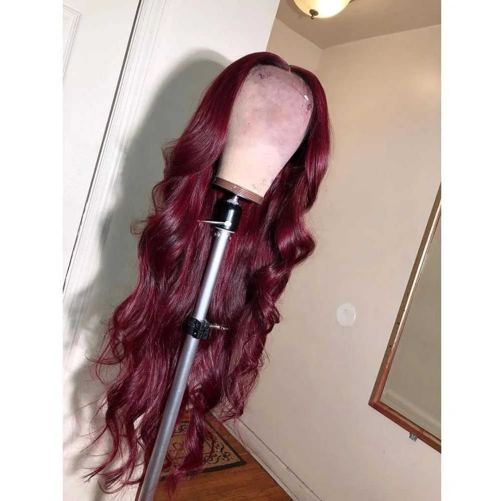 

body wave front lace wig human virgin hair like Red wine color 99j wig 8-24in 150%density 13x6 deep part, N/a