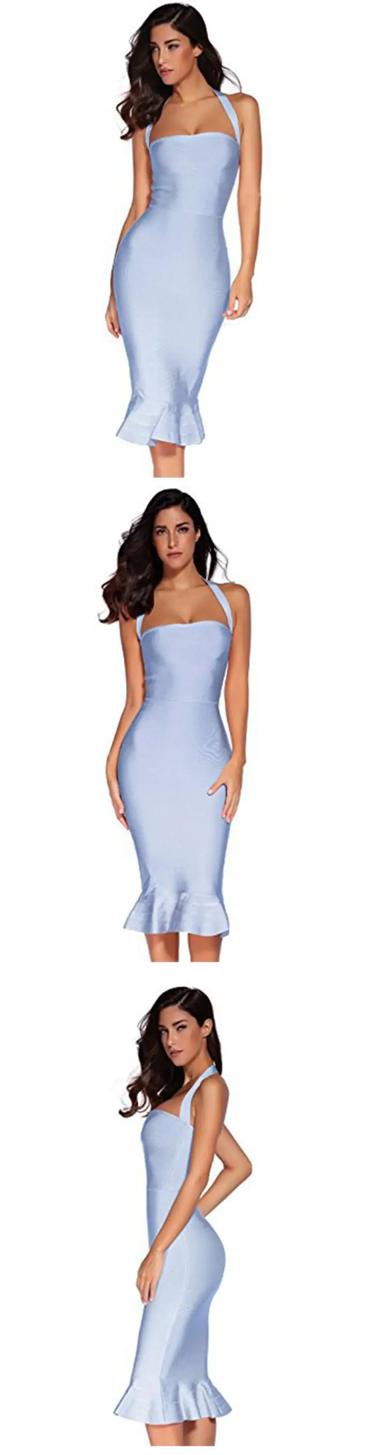 Woman Clothes Spaghetti Strap Midi Bodycon Bandage Prom Dress