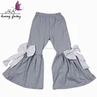 New Design Children Long Clothes Kids Flared Trousers Wear Baby Girl Ruffle Pants With Bow