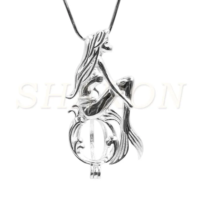 wholesale diy gift charm shy mermaid sterling silver cage locket