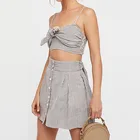 Hot selling woven ladies cotton linen mini skirt