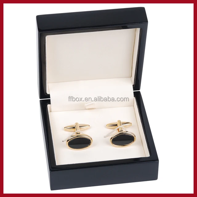 cute small glossy black wooden cufflink gift box