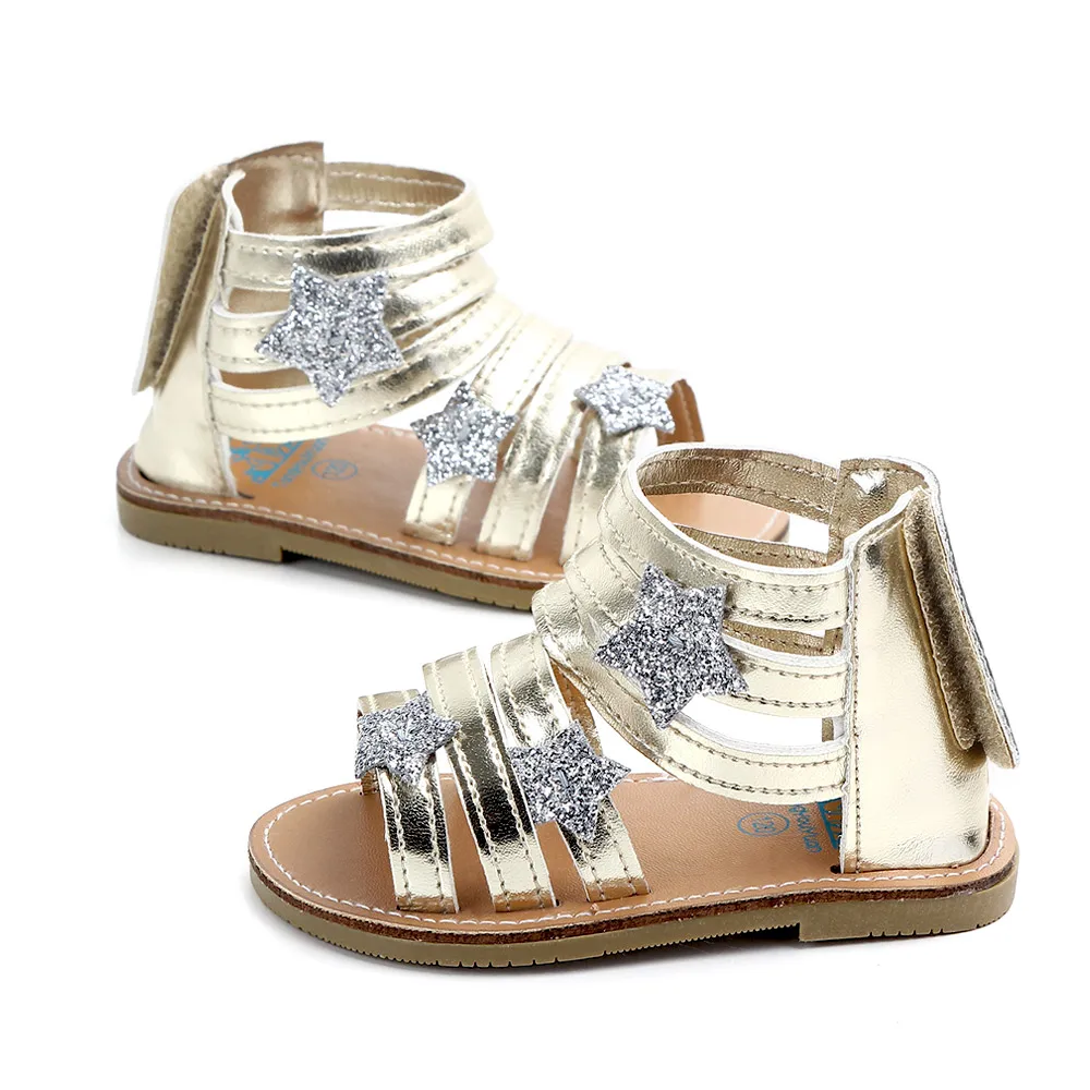 Hot selling star design summer baby sandals shoes, Golden/silver 
Hot selling star design summer baby sandals shoes, Golden/silver