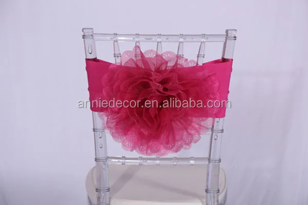 Popular sale organza 3D flower shaped wedding chair sashes band
