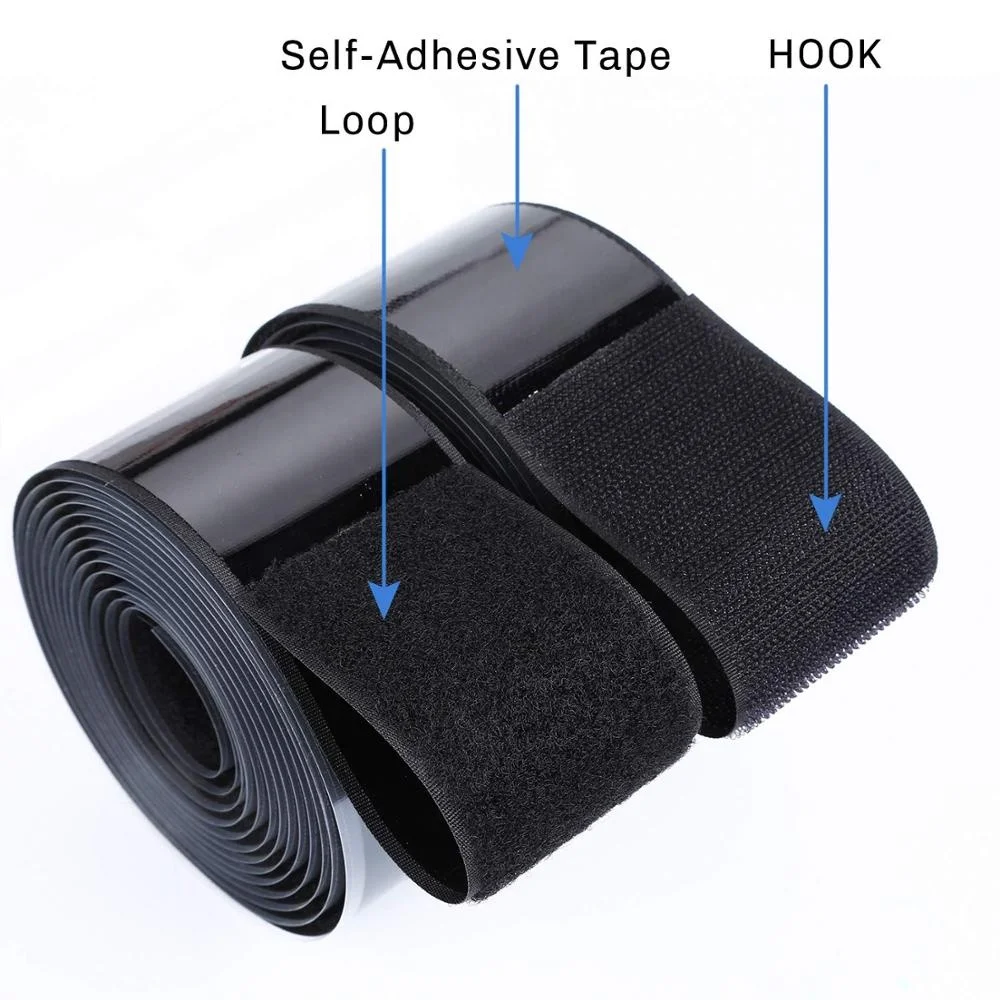 black strong fastener strap sticky back hook loop tape stick