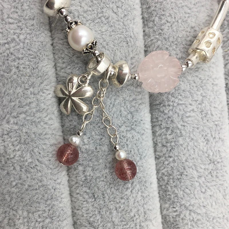 Sinya strawberry quartz rose quartz pearl bracelet in 925 sterling silver for girls women lover (18)