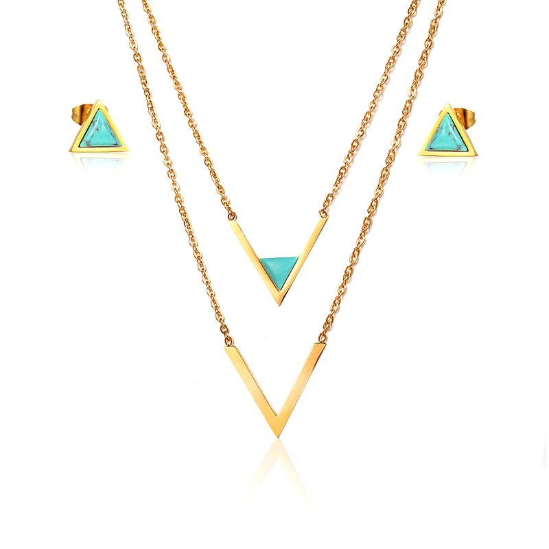 

BAOYAN Triangle Natural Turquoise Real Gold Plated Stainless Steel Jewelry Sets